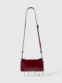 ROMWE Grunge Punk Red Cross Diamond Accessory Pendant Crossbody Bag - Burgundy - View 3
