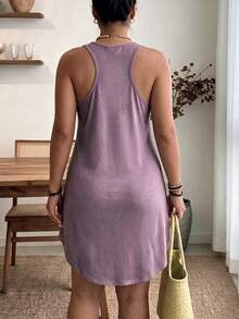 SHEIN LUNE Plus Size Solid Color Versatile Dress, Minimalist Style For Vacation And Beach - Lilac Purple - View 2