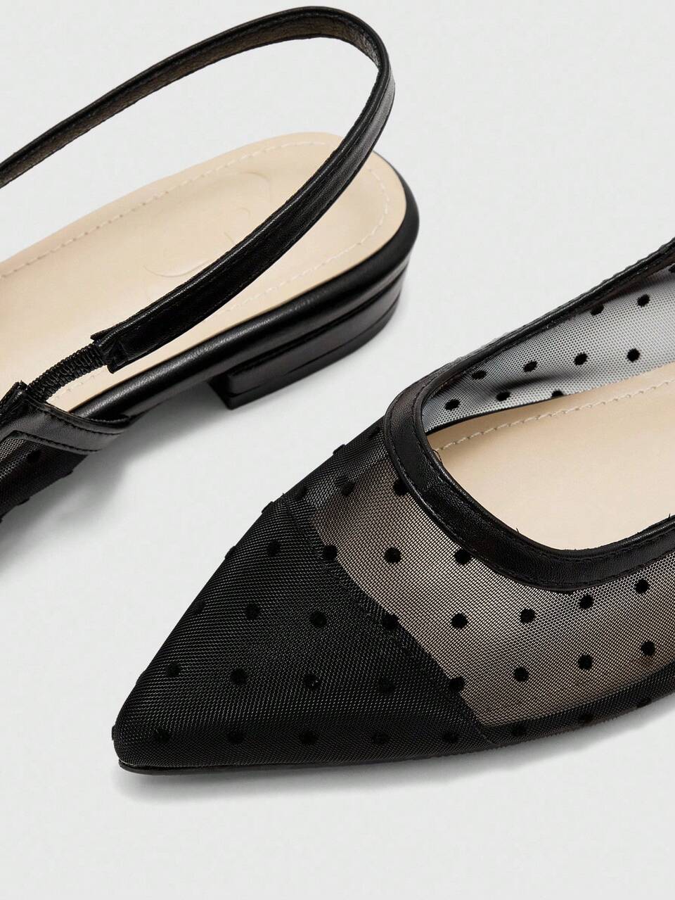 CUCCOO BIZCHIC Women's Polka Dot Mesh Slingback Flats, Elegant Pointed Toe Breathable Flat Sandals, Casual Daily & Office Shoes