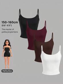 SHEIN PETITE 女款素色修身百搭日常穿著細肩帶背心 4 件組 - 彩色 - 查看 9