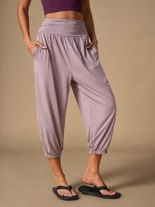 Nuvra Women's Solid Color Pleated Casual Yoga Outdoor Sports Long Pants - Brown - View 3