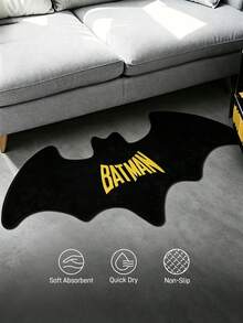 BATMAN X SHEIN 1件裝蝙蝠造型裝飾地毯，臥室裝飾地毯，浴室地毯，毛絨材質，防滑底面，多種尺寸可選 - 蝙蝠俠黑金 - 查看 5