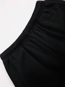 Tween Boy Patch Decor Drawstring Waist Pocket Casual Sweatpants - Black - View 5