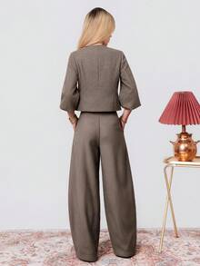 PRISCILA ESCOTO PRISCILA ESCOTO Elegant Retro French Style Women's Romantic Date High-End Design Herringbone Round Neck Cropped Balloon Sleeve Cinched Waist Matel Button Blazer Fall - Multicolor - View 2