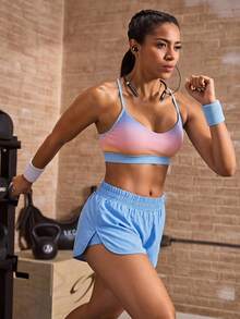 Powerista Ensemble de sport pour femmes avec top licou imprimé dégradé & short - Bleu azur - Voir 8