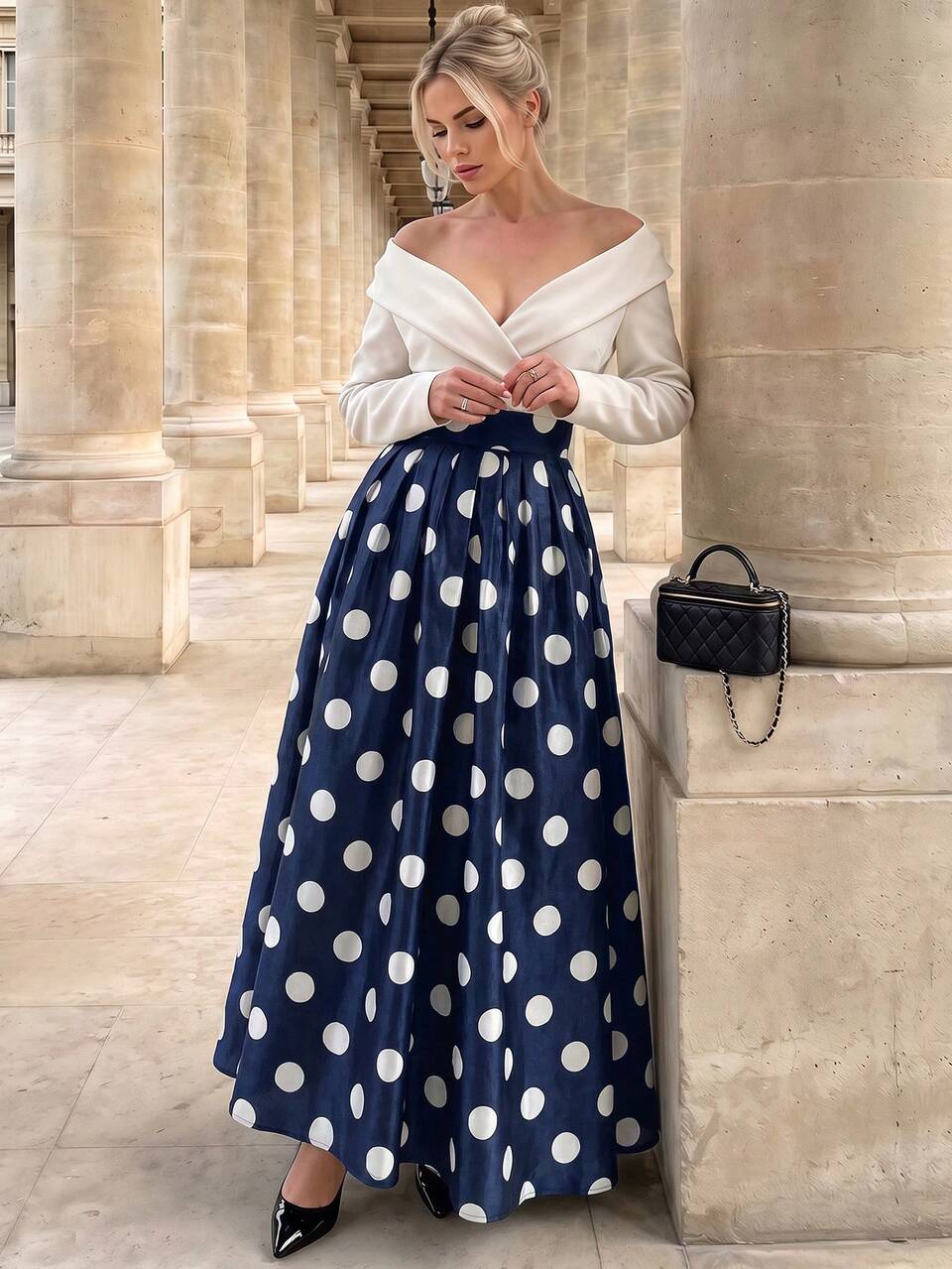 Anewsta Falda de Línea A Clásica Elegante Retro con Lunares para Fiesta de Vacaciones de Verano para Mujeres