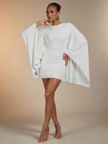 Hauture Women's Off-White Summer Elegant Party Mini Dress,Batwing Sleeve Solid Color Flowy Casual Minimalist Cocktail After Night Out Outfit - White - View 6