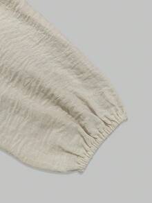 Balvessa Đầm nữ màu mơ phong cách công sở, cổ đứng, chất liệu linen, chiết eo tôn dáng, tay bo chun - Màu be - Xem 6