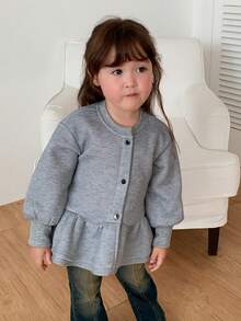 DAZY Infant (Girl) Round Neck Ruffle Trim Korean Style Long Sleeve Sweatshirt - Grey - View 3