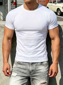 Gym Rark Men's Solid Color Casual Versatile Daily Travel Sports T-Shirt, Gym - White - View 5
