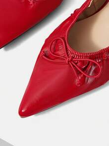 Mnmlis Elegant Pleated Bow Pointy Strap Rear Low Heel Retro French Red Shoes Commuter Dating Party Everyday Wear - Red - View 5