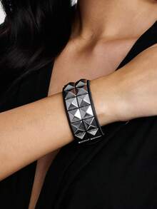 Kryxie 3pcs Punk Rivet Leather Bracelet Set, Unisex, 80s Rivet Cuff, Gothic Punk Rock Spike Bracelet, Metal Material - Style B: 3PCS - View 7