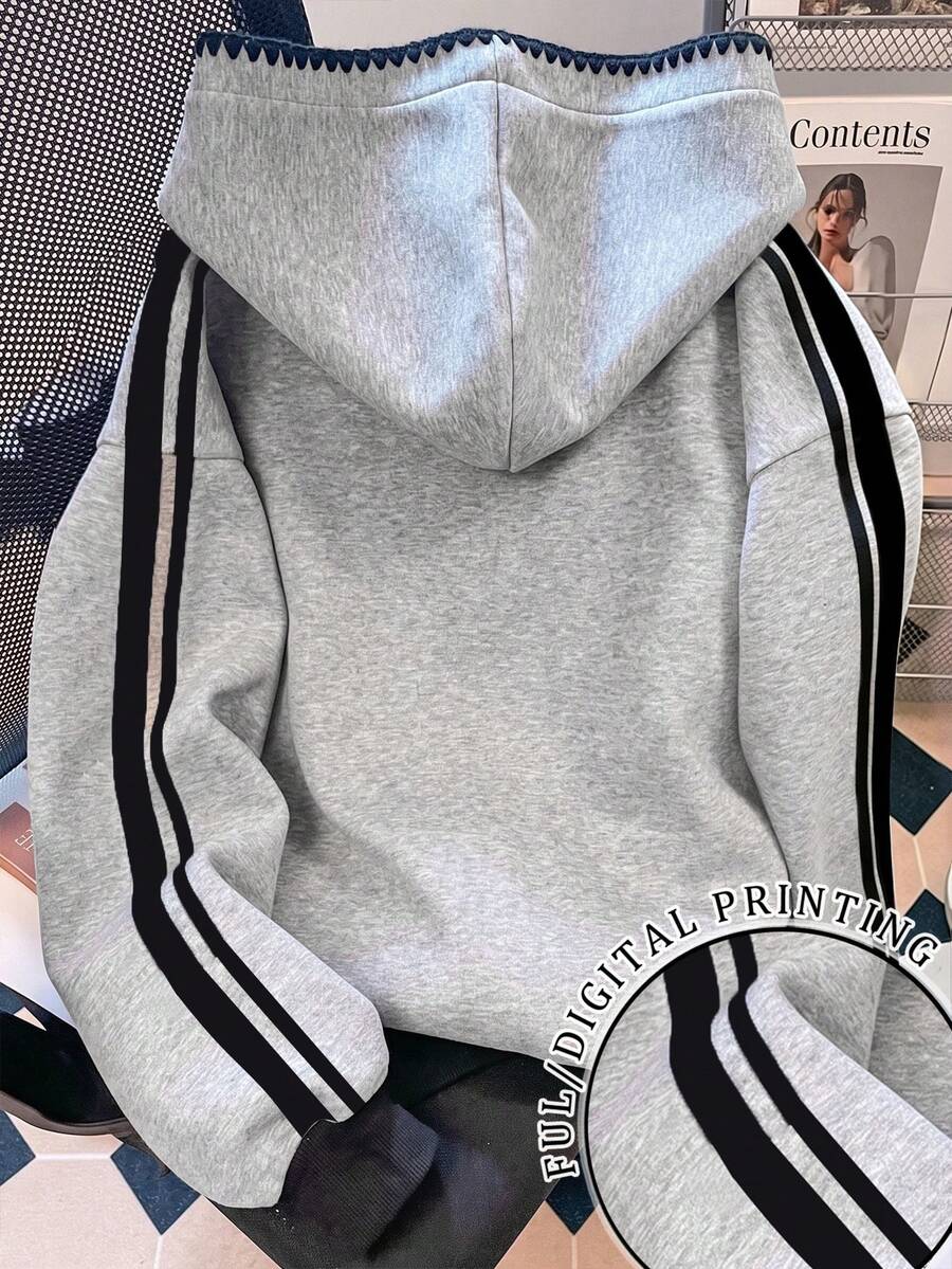 Resyla Sweatshirt Lengan Panjang Kasual Wanita dengan Tudung dan Motif Blok Warna untuk Sehari-hari - MultiWarna - View 1
