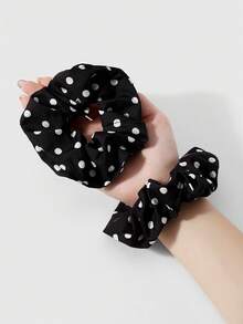 ROMWE Anime 4Pcs Fashionable Retro Versatile Multi-Color Love Polka Dot Large Intestine Ring Ponytail Ring, Combination Set, Daily Wear By Sisters - Multicolor-65 - View 4