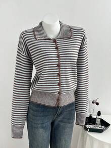 Sweetra Women's Striped Colorblock Casual Versatile Daily Wear Cardigan - Multicolor - View 4