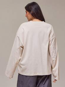 MUSERA Plus Size Cream Graphic Long Sleeve Top Winter Fall Autumn Casual Top Day Outfit Comfy Outfit Cool - White - View 4