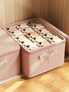 1 Large-Capacity Foldable Fabric Storage Box With Lid And Handle – Durable, Foldable Organizer Ideal For Storing Clothes, Toys, And Photos; Perfect For Closets, Bedrooms, And Home Use. - Baby Pink - View 8