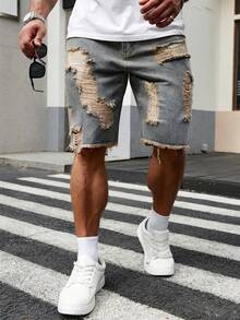 STEELVANCE Shorts vaqueros desgastados para hombre, estilo holgado, para salir, pasar el rato, ir al trabajo o de vacaciones, estilo emo - Lavado ligero - Ver 3
