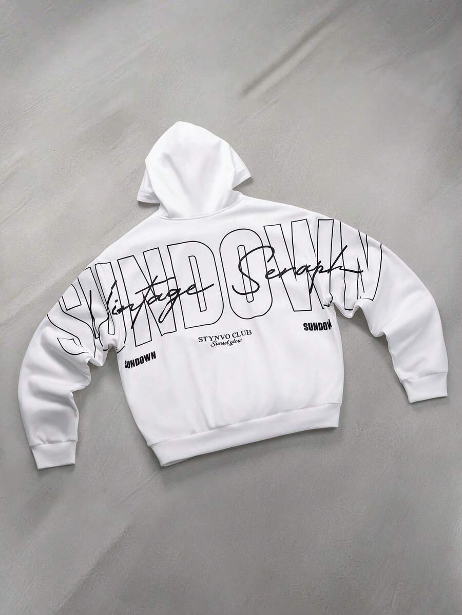 STYNVO Hoodie Kasual Pria dengan Cetakan Huruf, Musim Gugur/Dingin - Putih - View 1