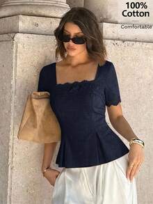 Siren Gaze Women's Solid Color Pleated Casual Versatile Daily Wear Blouse - Navy Blue - View 4