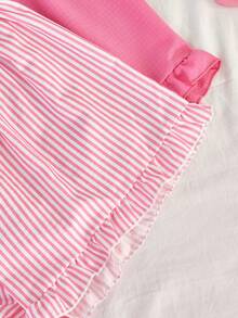 SweetSlumber Women's Sweet INS Pink Striped Pajama Bottoms 2pcs Set - Pink - View 5