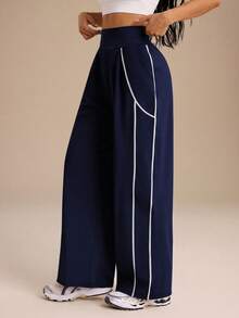 Dewbera Dewbera Contrast Trim High Waist Sports Pants - Blue - View 6