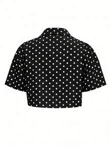 SHEIN Clasi 女款度假休閒優雅復古黑白波點印花襯衫吊帶裙兩件套，適合花園派對、秋季早午餐、夏季 - 黑與白 - 查看 10