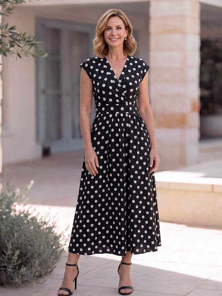 EMERY ROSE Polka Dot Print Dress For Middle-Aged And Elderly Women Wedding Mother Of The Groom Grandma Granny Autumn Outfits For Women - Multicolor - View 1