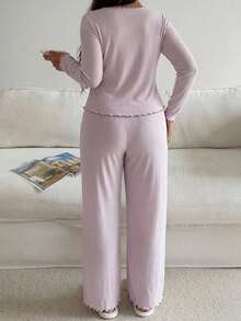 Dazy Plus Cartoon Print Bow Long Sleeve Top & Pink Long Pants 2-Piece Pajama Set, Spring/Autumn - Pink - View 2