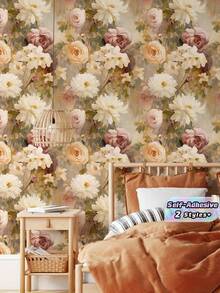 1PC Removable Reusable Self Adhesive Vintage Floral Wallpaper Peel And Stick Decorative Film For Bedroom Living Room Cabinet Shelf Liner Home Renovation Waterproof Oilproof Easy Clean Freshen Up Decor - multicolor - View 1