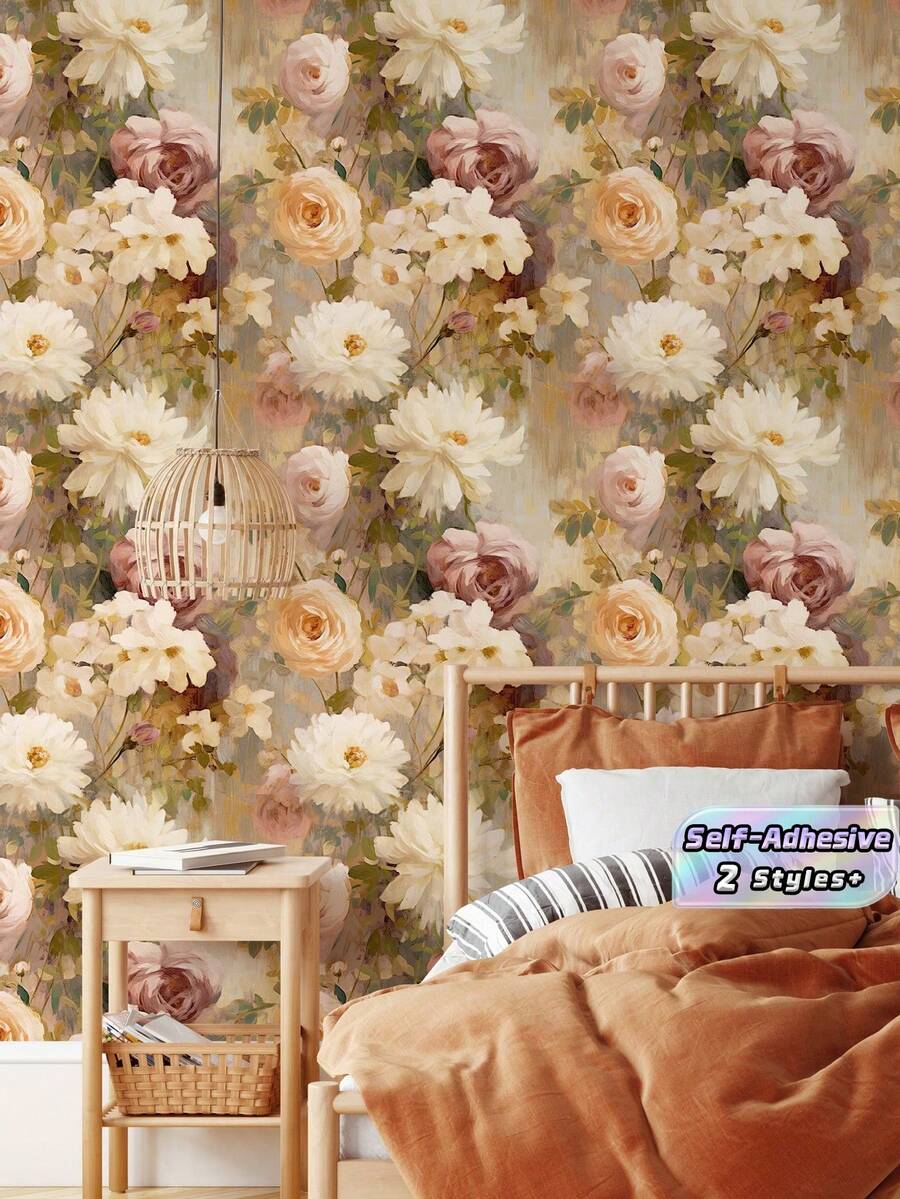 1PC Removable Reusable Self Adhesive Vintage Floral Wallpaper Peel And Stick Decorative Film For Bedroom Living Room Cabinet Shelf Liner Home Renovation Waterproof Oilproof Easy Clean Freshen Up Decor - multicolor - View 1