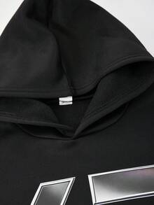 SHEIN Coolqubz 2件組男童黑色運動衫與長褲套裝，圖案印花，帥氣街頭風休閒服，適合春秋季，適合上學與外出 - 黑色 - 查看 7