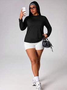 Velisys Velisys Women's Plus Size Solid Color Long Sleeve Criss-Cross Wrap Sports T-Shirt Fall - Black - View 8