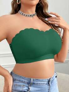 SHEIN Plus Size Wireless Bandeau Bra Single Piece - Army Green - View 5