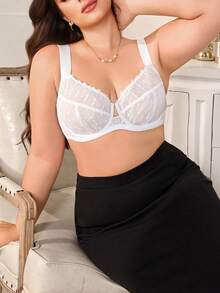 MuseNap CURVE Elegant Dreamy Silver Thread Embroidery Patchwork, Wide Adjustable Straps, Push-Up Lift With Underwire, Plus Size Full Coverage Bra, 1pc - Grey - View 6