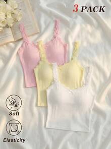 SHEIN MOD 3件装百搭吊带背心，女士多功能针织粉彩上衣，3件装，适合感恩节、圣诞节、新年等节日穿着，褶皱蕾丝拼接蝴蝶结，吊带背心，秋季必备，蝴蝶结上衣，可爱校园风上衣，返校季必备上衣 - 彩色 - 查看 13