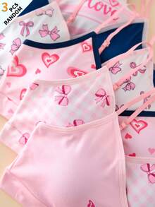 3pcs/Pack Tween Girl Printed Hollow Design Comfortable Bras - Multicolor - View 8