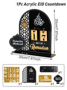 1pc Ramadan Countdown Calendar, Ramadan Auspicious Calendar (With Base, Numbers Can Be Replaced), Ramadan And Eid DIY Countdown Decoration, 3D Acrylic Mirror Moon Calendar Countdown Atmosphere Decoration - Multicolor - View 4