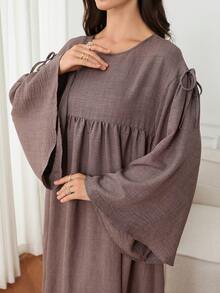 Al Najma Women's Simple Vacation Pleated Arabian Dress - Brown - View 6