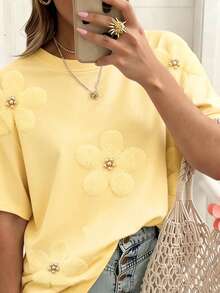 EMERY ROSE 女士水果图案短袖T恤，休闲户外服，可爱T恤，家居服 - 黃色 - 查看 3