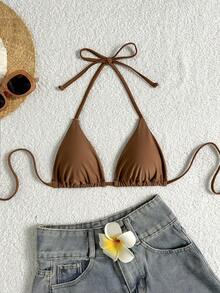 Elavelle Women Bikini Tops Simpul Plain Seksi - Mocha Brown - View 4