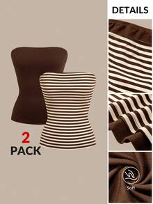 SHEIN BASICS 2 piezas de tops para mujer - Café integral - Ver 7