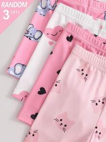 3 Sets Random Baby Girls Cute Heart & Cartoon Print Short Sleeve Shorts Knit Snug Fit Pajamas Set - Multicolor - View 7