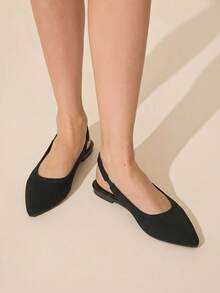 CUCCOO BASICS Women's Pointed Flats, Knitted Material, Comfortable And Breathable Lace-Up Flats, Suitable For Christmas And Spring Shoes - Black 2 - View 2