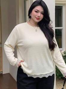 Dazy Plus 超寬鬆條紋五分袖黑白配色夏季T恤 - 米色 - 查看 5