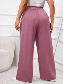 SHEIN PETITE CURVE Pantalones de traje casual simple con botones delanteros de unicolor talla grande, graduación, regreso a la escuela, - Rojo violeta - Ver 2