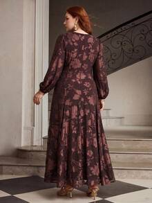 MOTF PREMIUM WOMEN'S PLUS SIZE JACQUARD FLARE HEM BOHEMIAN STYLE DRESS FALL - Coffee Brown - View 6