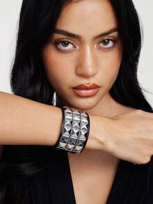 Kryxie 3pcs Punk Rivet Leather Bracelet Set, Unisex, 80s Rivet Cuff, Gothic Punk Rock Spike Bracelet, Metal Material - Style B: 3PCS - View 10