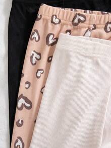 SHEIN Playful Pals 3件組女嬰法式風秋季服飾 趣味可愛極簡風內搭褲 黑色純色、粉色米白色、愛心圖案可選 秋季 - 彩色 - 查看 7