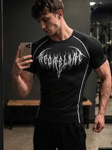 GymBeat Men's Skull Print Round Neck Short Sleeve Compression T Shirt,Black Summer Goth Gym Workout Shirt,Casual Lightweight Rash Guard For Daily & Sports - Black - View 5